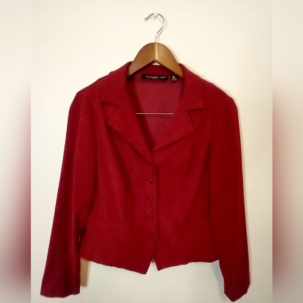 Briggs New York Red Blazer Suit Jacket Red Buttons Women's Petite Notch Lapel